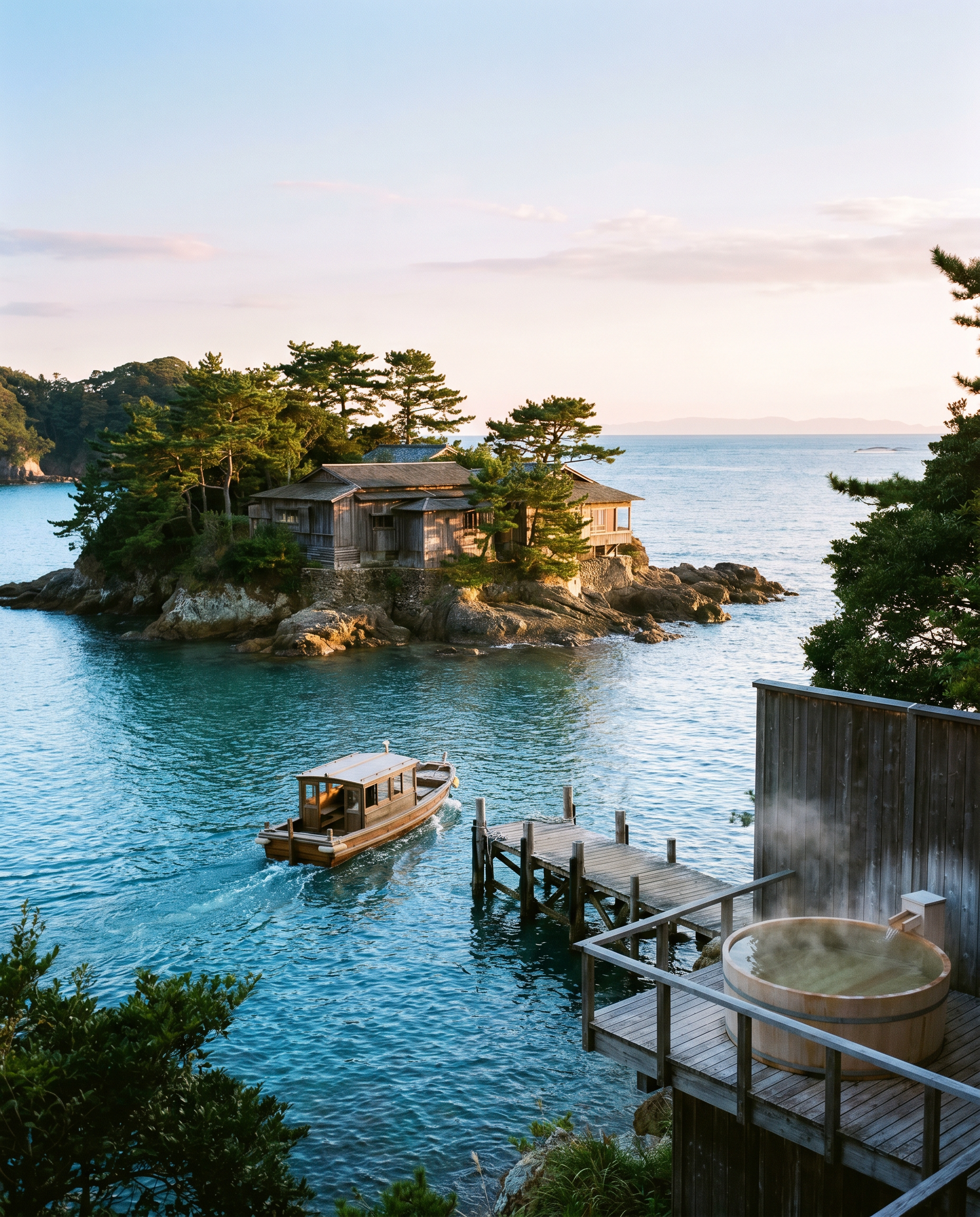 Some hideaways guard their quiet with distance. This one uses water.