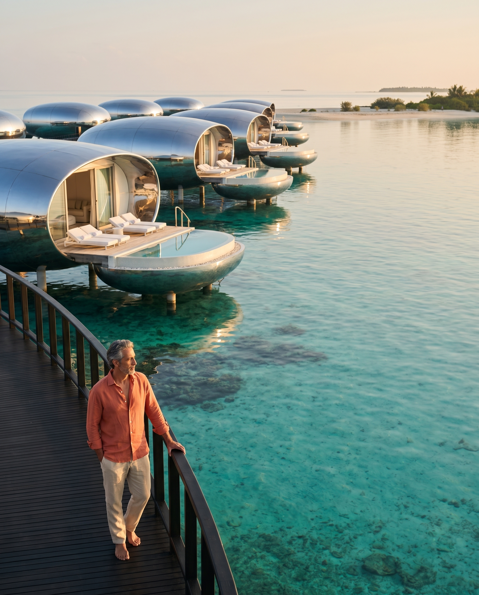 Mirrored orbs that dissolve into the Red Sea.